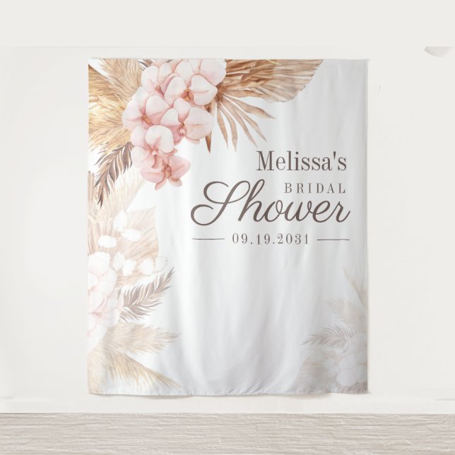 Pampas Grass Boho Bridal Shower Tapestry (Front)