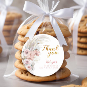 Pampas Grass Boho Chic Baby Shower Thank You Classic Round Sticker