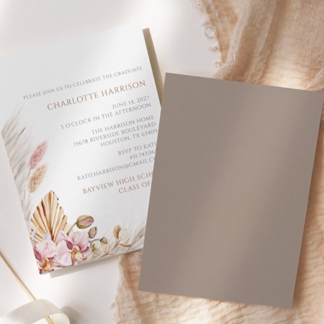 Pampas Grass Boho Chic Floral Graduation Invitation (Creator Uploaded)