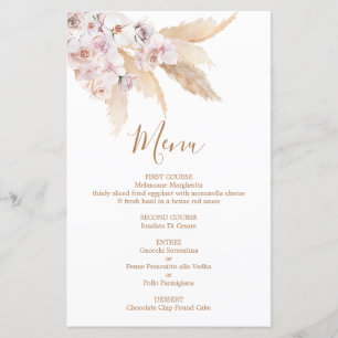 Pampas Grass Boho Chic Menu Card