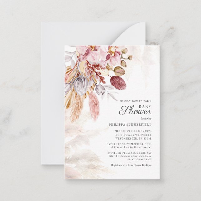 Pampas Grass Boho Dried Flowers Girl Baby Shower I Card (Front)