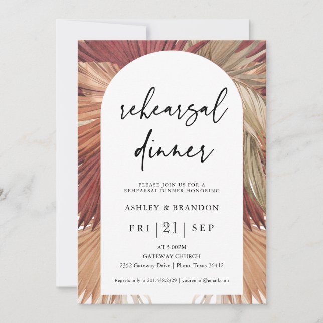 Pampas Grass Boho Earthy Rehearsal Dinner Invitation (Front)