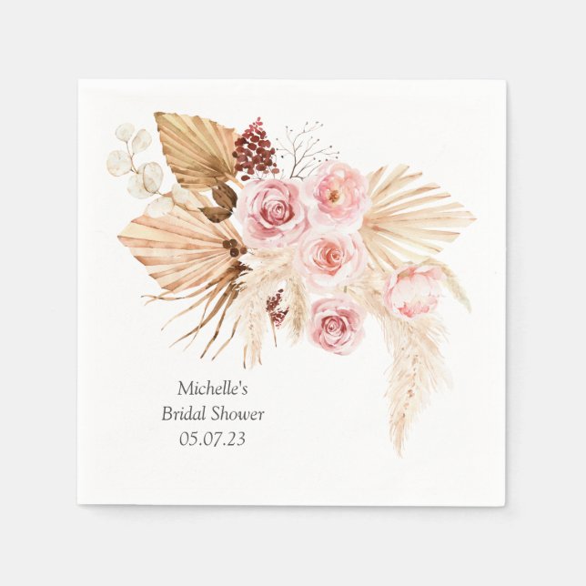 Pampas grass Boho Floral elegant Bridal shower Napkin (Front)
