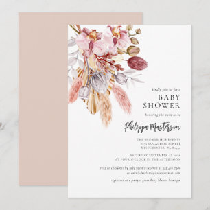 Pampas Grass Boho Floral Girl Baby Shower Invitation