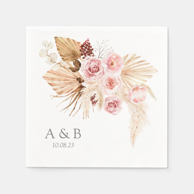 Pampas grass Boho Floral Wedding Reception  Napkin (Front)