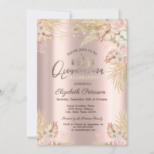 Pampas Grass Boho Flowers Quinceañera Invitation