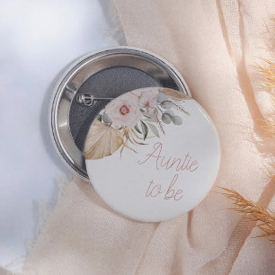 Pampas Grass Boho Girl Baby Shower Auntie To Be 2 Inch Round Button