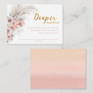 Pampas Grass Boho Girl Baby Shower Diaper Raffle  Card