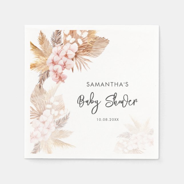 Pampas Grass Boho Girl Baby Shower Paper Napkin (Front)