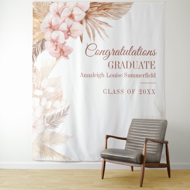 Pampas Grass Boho Graduation Booth Backdrop Tapestry (In Situ)