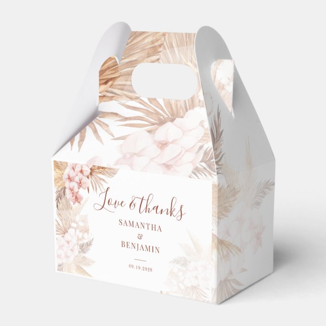 Pampas Grass Boho Love and Thanks Wedding Favor Box (Front Side)