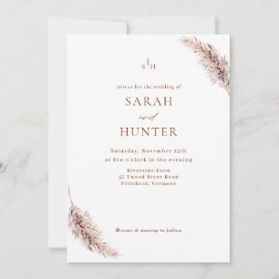 Pampas Grass Boho Photo QR Code Wedding Invitation