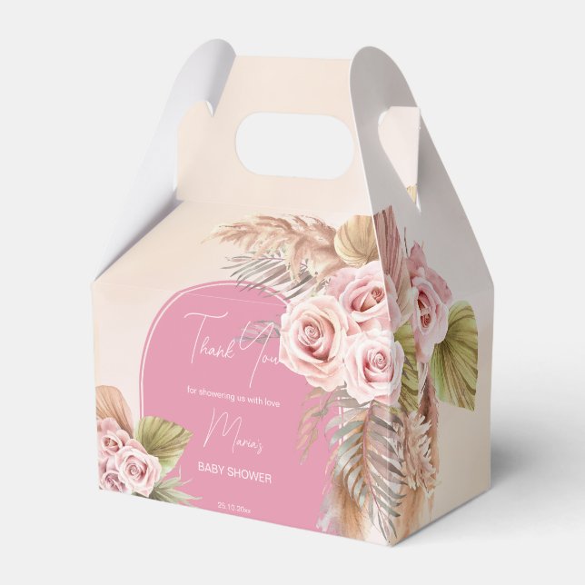 Pampas grass boho pink arch baby shower favor box (Front Side)