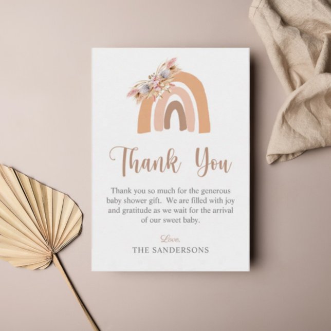 Pampas Grass Boho Rainbow Pink Baby Shower Thank You Card (Creator Uploaded)