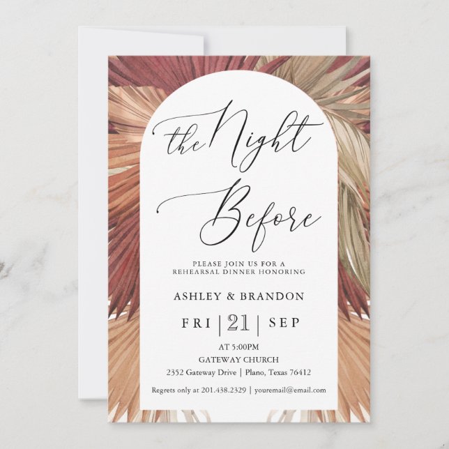 Pampas Grass Boho Rehearsal Dinner Invitation (Front)