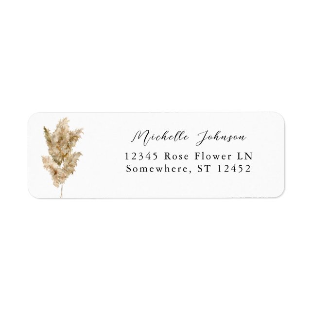 Pampas Grass Boho Return Address Label (Front)