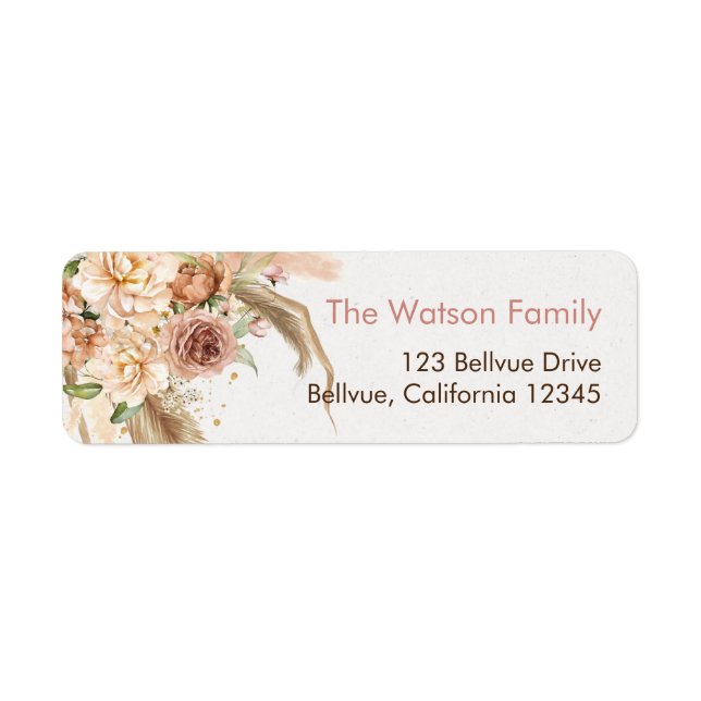 Pampas grass boho rose bohemian address labels (Front)