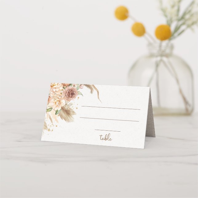 Pampas grass boho roses place card (Front)