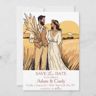 pampas grass boho save the dates invitation