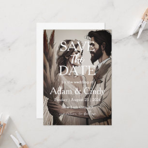 pampas grass boho save the dates invitation