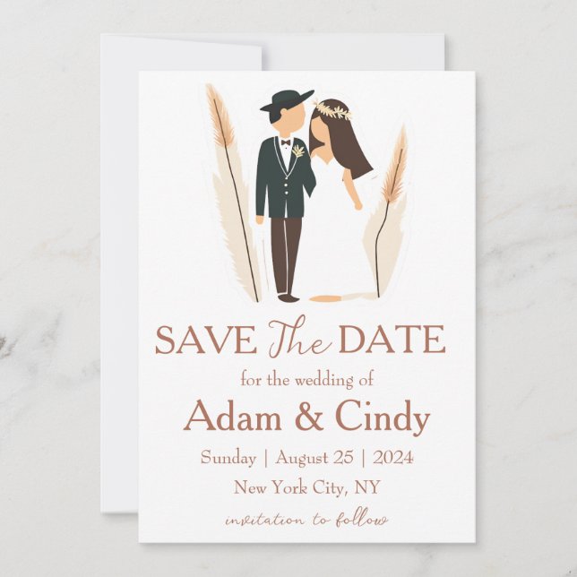 pampas grass boho save the dates invitation (Front)