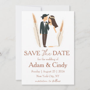 pampas grass boho save the dates invitation