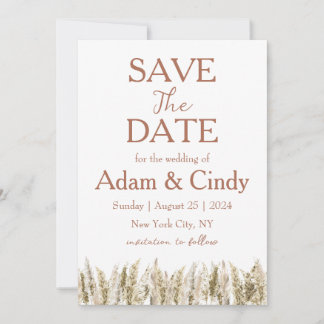 pampas grass boho save the dates invitation