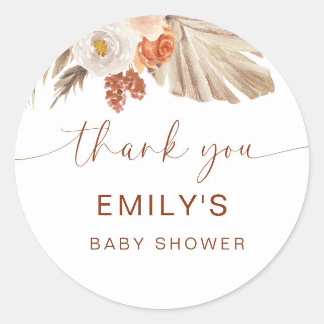 Pampas Grass Boho Thank You Desert Baby Shower Classic Round Sticker (Front)