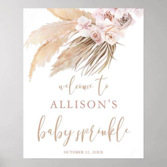 Pampas grass boho theme baby sprinkle welcome sign (Front)
