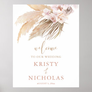 Pampas grass boho theme wedding welcome sign