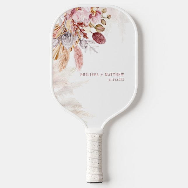 Pampas Grass Boho Wedding Party Custom Pickleball Paddle (Front)