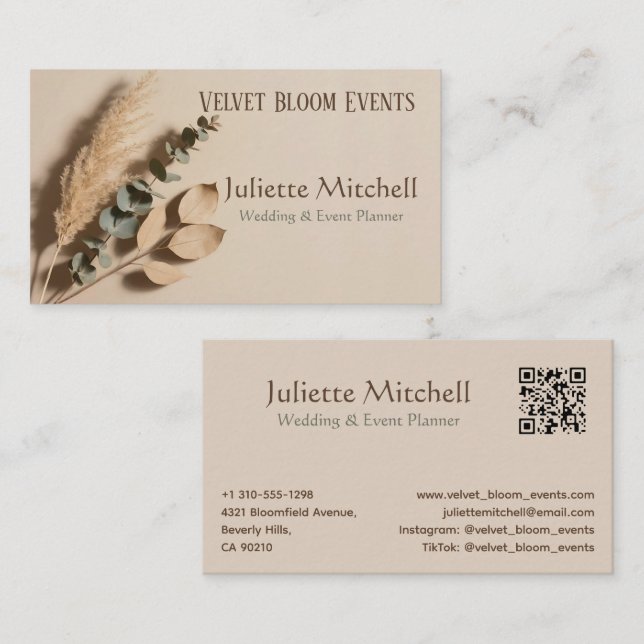 Pampas Grass Boho Wedding Planner Business Card (Front/Back)