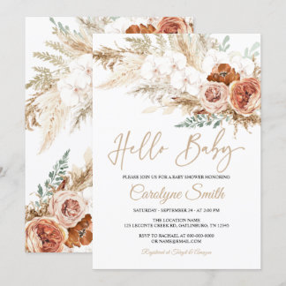 Pampas Grass Bonjour Baby shower Invitation