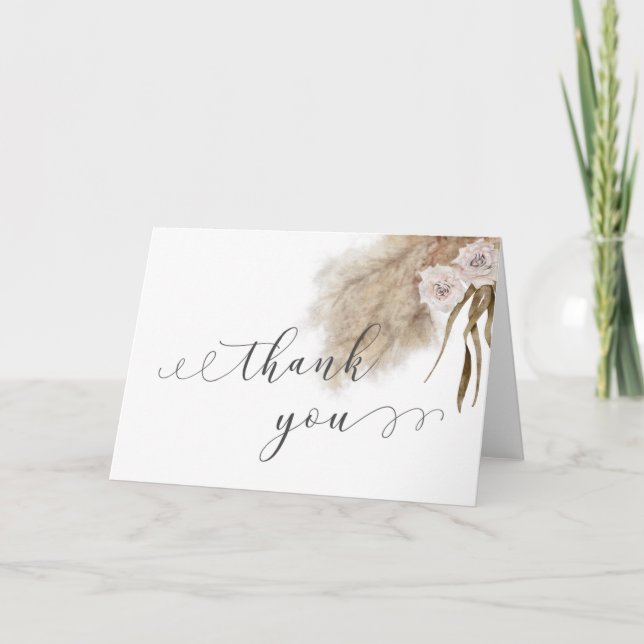 Pampas Grass Botanical Bridal Shower  Thank You Card (Front)