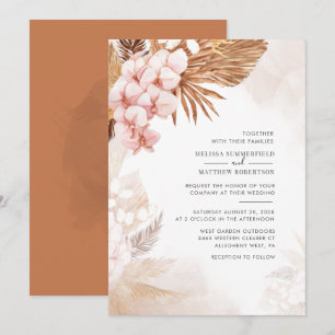 Pampas Grass Botanical Terracotta Pink Floral Invitation