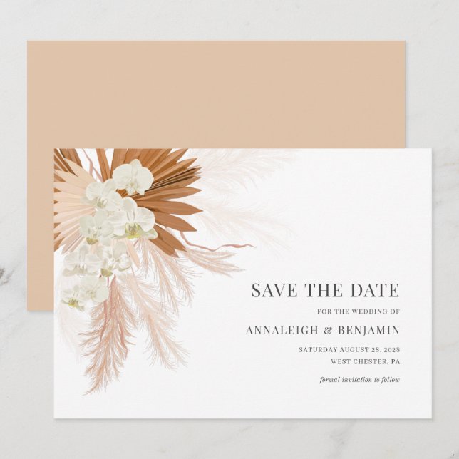 Pampas Grass Botanical Terracotta Wedding Save The Date (Front/Back)