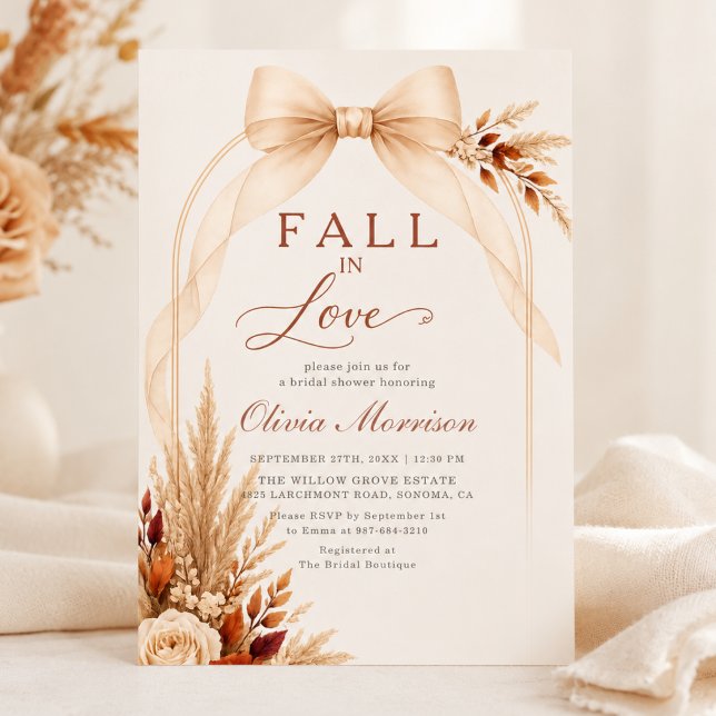 Pampas Grass Bow Fall In Love Bridal Shower Invitation (Creator Uploaded)