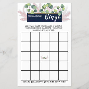 Pampas Grass  Bridal Shower Bingo Game Card