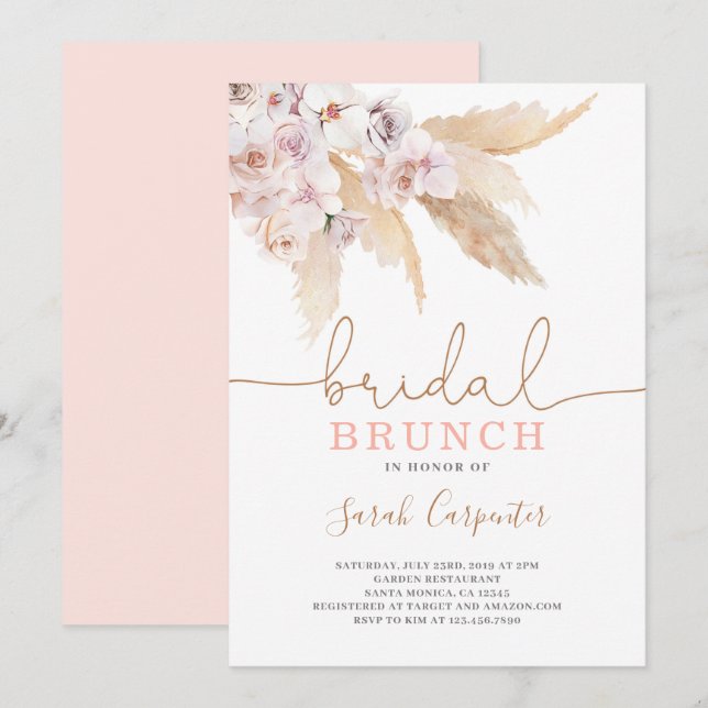 Pampas Grass Bridal Shower brunch invitation (Front/Back)