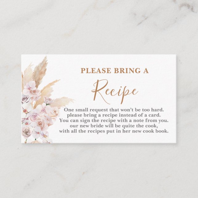 Pampas Grass Bridal Shower Recipe Card Request (Front)