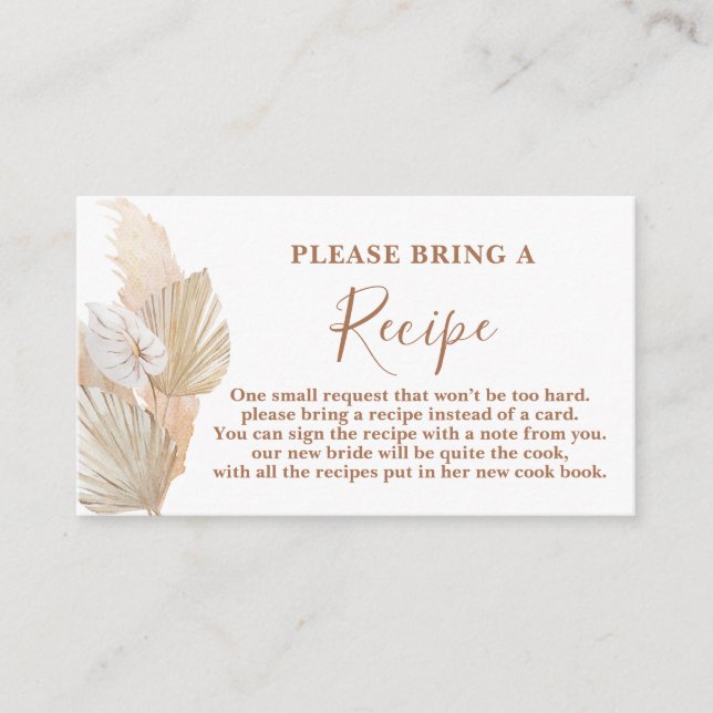 Pampas Grass Bridal Shower Recipe Card Request (Front)