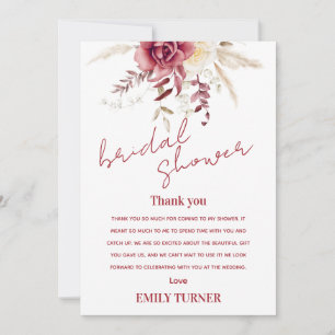 Pampas grass bridal shower thank you card