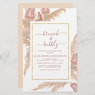 Pampas Grass Brunch Bubbly Boho Bridal Shower Invi