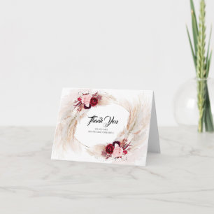 Pampas Grass Burgundy Floral Wedding Thank You Card