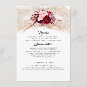 Pampas Grass Burgundy Red Wedding Information Enclosure Card