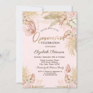 Pampas Grass Butterflies Quinceañera Invitation