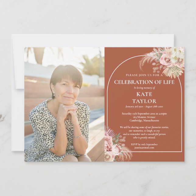 Pampas Grass Celebration of Life Funeral Photo Inv Invitation (Front)