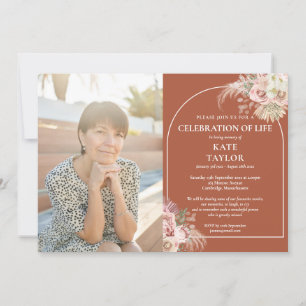 Pampas Grass Celebration of Life Funeral Photo Inv Invitation