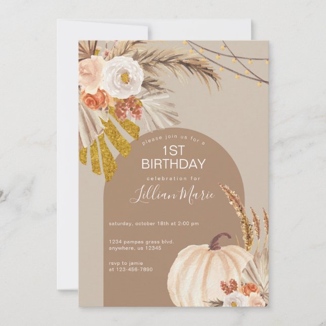 Pampas Grass Citrouille Invitation Anniversaire (Devant)