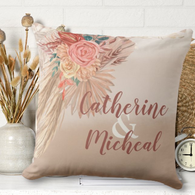 Pampas Grass Dried Floral Terracotta Boho Wedding  Throw Pillow (Creator Uploaded)